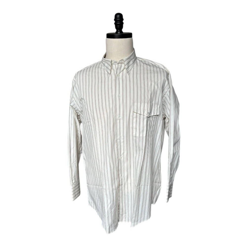 Giorgio Armani Vintage button down cotton LS off white striped shirt | 16.5